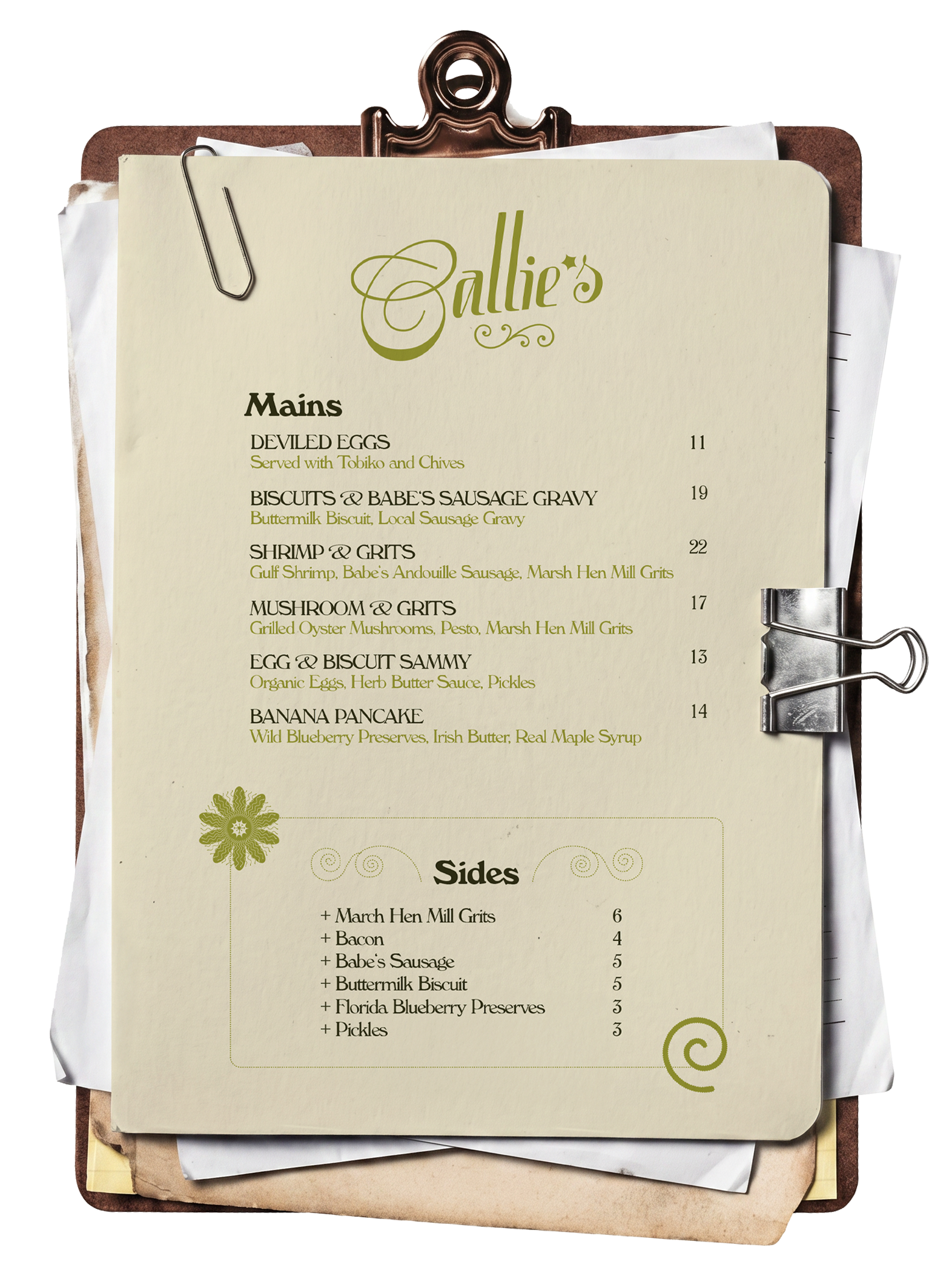 Callie's menu